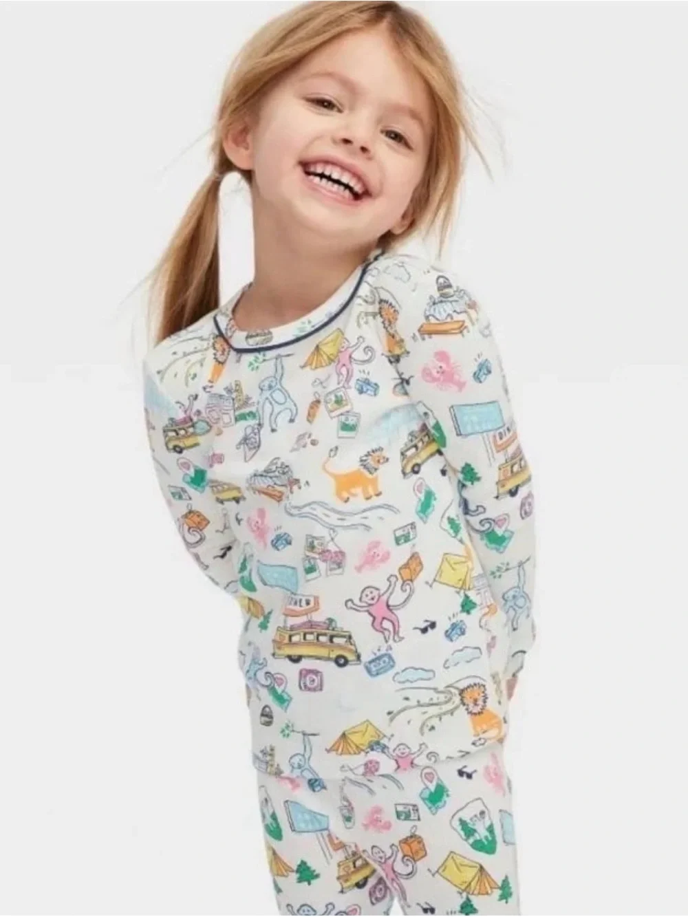 Roller Rabbit White Kids Adventure Print Footie Pajama